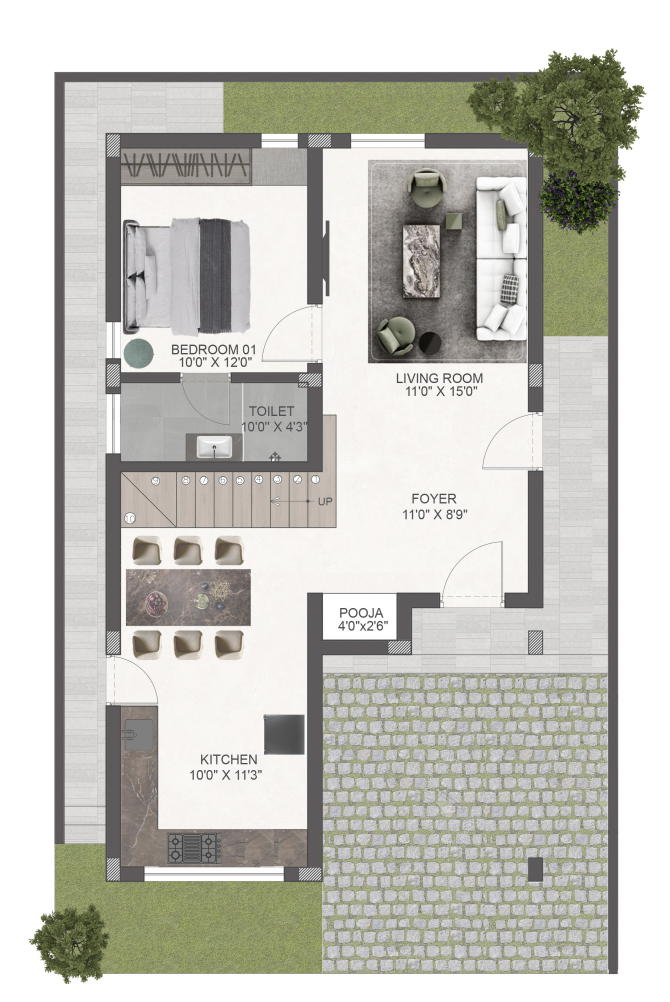 Ground Floor Plan (3-BHK Duplex)